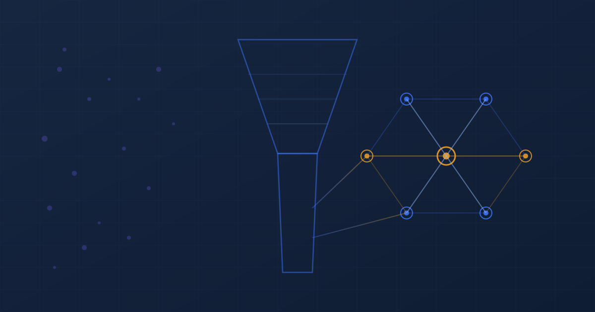 Curated data funnel filtering raw data into structured constellation